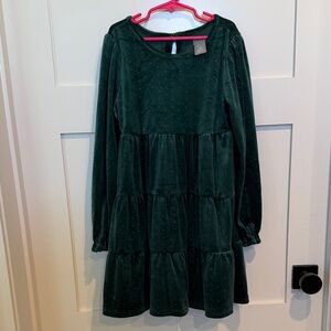 Tahari Girls Dark Green Velvet Tiered Dress